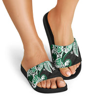 Monstera Plumeria Flowers Green Slide Sandals Polynesian Pattern LT01 - Polynesian Pride