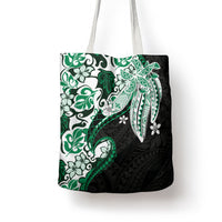 Monstera Plumeria Flowers Green Tote Bag Polynesian Pattern LT01 - Polynesian Pride