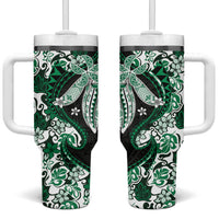 Monstera Plumeria Flowers Green Tumbler With Handle Polynesian Pattern LT01 One Size: 40 oz Green - Polynesian Pride