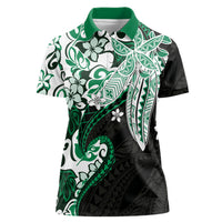 Monstera Plumeria Flowers Green Women Polo Shirt Polynesian Pattern LT01 Female Green - Polynesian Pride
