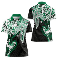 Monstera Plumeria Flowers Green Women Polo Shirt Polynesian Pattern LT01 - Polynesian Pride