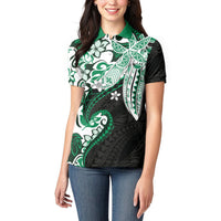 Monstera Plumeria Flowers Green Women Polo Shirt Polynesian Pattern LT01 - Polynesian Pride