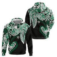 Monstera Plumeria Flowers Green Zip Hoodie Polynesian Pattern LT01 - Polynesian Pride