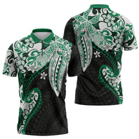 Monstera Plumeria Flowers Green Zipper Polo Shirt Polynesian Pattern LT01 - Polynesian Pride