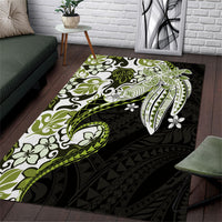Monstera Plumeria Flowers Olive Green Area Rug Polynesian Pattern LT01 Green - Polynesian Pride