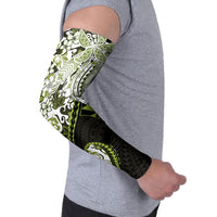Monstera Plumeria Flowers Olive Green Arm Sleeves Polynesian Pattern LT01 - Polynesian Pride