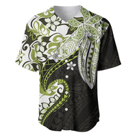Monstera Plumeria Flowers Olive Green Baseball Jersey Polynesian Pattern LT01 Green - Polynesian Pride