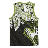 Monstera Plumeria Flowers Olive Green Basketball Jersey Polynesian Pattern LT01 - Polynesian Pride