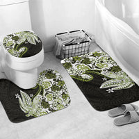 Monstera Plumeria Flowers Olive Green Bathroom Set Polynesian Pattern LT01 Mat Set Only (3 pcs) One Size Green - Polynesian Pride
