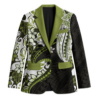 Monstera Plumeria Flowers Olive Green Blazer Polynesian Pattern LT01 Unisex Green - Polynesian Pride