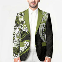 Monstera Plumeria Flowers Olive Green Blazer Polynesian Pattern LT01 - Polynesian Pride