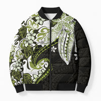 Monstera Plumeria Flowers Olive Green Bomber Puffer Jacket Polynesian Pattern LT01 Unisex Green - Polynesian Pride