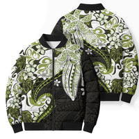 Monstera Plumeria Flowers Olive Green Bomber Puffer Jacket Polynesian Pattern LT01 - Polynesian Pride