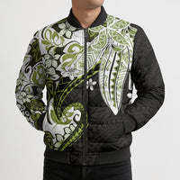 Monstera Plumeria Flowers Olive Green Bomber Puffer Jacket Polynesian Pattern LT01 - Polynesian Pride