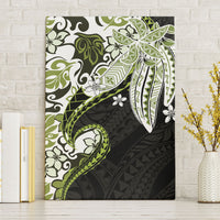 Monstera Plumeria Flowers Olive Green Canvas Wall Art Polynesian Pattern LT01 Without Frame Green - Polynesian Pride