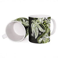 Monstera Plumeria Flowers Olive Green Ceramic Mug Polynesian Pattern LT01 - Polynesian Pride