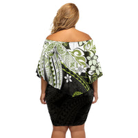 Monstera Plumeria Flowers Olive Green Family Matching Off Shoulder Short Dress and Hawaiian Shirt Polynesian Pattern