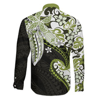 Monstera Plumeria Flowers Olive Green Family Matching Short Sleeve Bodycon Dress and Hawaiian Shirt Polynesian Pattern