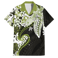 Monstera Plumeria Flowers Olive Green Family Matching Summer Maxi Dress and Hawaiian Shirt Polynesian Pattern