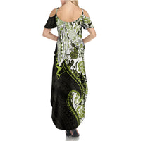 Monstera Plumeria Flowers Olive Green Family Matching Summer Maxi Dress and Hawaiian Shirt Polynesian Pattern