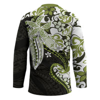 Monstera Plumeria Flowers Olive Green Hockey Jersey Polynesian Pattern LT01 - Polynesian Pride