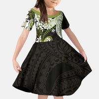 Monstera Plumeria Flowers Olive Green Kid Short Sleeve Dress Polynesian Pattern LT01 KID Green - Polynesian Pride