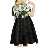Monstera Plumeria Flowers Olive Green Kid Short Sleeve Dress Polynesian Pattern LT01 - Polynesian Pride
