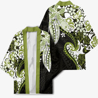 Monstera Plumeria Flowers Olive Green Kimono Polynesian Pattern LT01 - Polynesian Pride