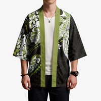 Monstera Plumeria Flowers Olive Green Kimono Polynesian Pattern LT01 - Polynesian Pride