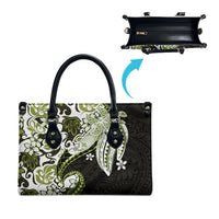 Monstera Plumeria Flowers Olive Green Leather Bag Polynesian Pattern LT01 - Polynesian Pride