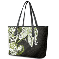 Monstera Plumeria Flowers Olive Green Leather Tote Bag Polynesian Pattern LT01 - Polynesian Pride