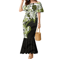Monstera Plumeria Flowers Olive Green Mermaid Dress Polynesian Pattern LT01 Women Green - Polynesian Pride