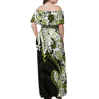 Monstera Plumeria Flowers Olive Green Off Shoulder Maxi Dress Polynesian Pattern LT01 - Polynesian Pride