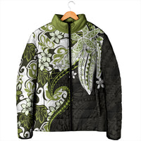 Monstera Plumeria Flowers Olive Green Padded Jacket Polynesian Pattern LT01 - Polynesian Pride