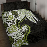 Monstera Plumeria Flowers Olive Green Quilt Bed Set Polynesian Pattern LT01 Green - Polynesian Pride
