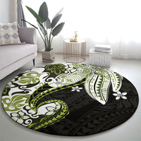 Monstera Plumeria Flowers Olive Green Round Carpet Polynesian Pattern LT01 - Polynesian Pride