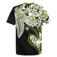 Monstera Plumeria Flowers Olive Green Rugby Jersey Polynesian Pattern LT01 - Polynesian Pride