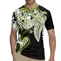 Monstera Plumeria Flowers Olive Green Rugby Jersey Polynesian Pattern LT01 - Polynesian Pride