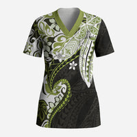 Monstera Plumeria Flowers Olive Green Scrub Top Polynesian Pattern LT01 Adult Green - Polynesian Pride