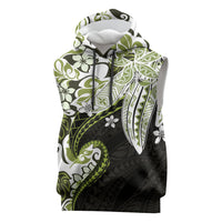 Monstera Plumeria Flowers Olive Green Sleeveless Hoodie Polynesian Pattern LT01 Green - Polynesian Pride