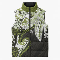 Monstera Plumeria Flowers Olive Green Sleeveless Puffer Jacket Polynesian Pattern LT01 Unisex Green - Polynesian Pride