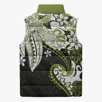 Monstera Plumeria Flowers Olive Green Sleeveless Puffer Jacket Polynesian Pattern LT01 - Polynesian Pride