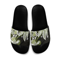 Monstera Plumeria Flowers Olive Green Slide Sandals Polynesian Pattern LT01 Green - Polynesian Pride