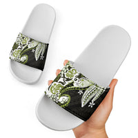 Monstera Plumeria Flowers Olive Green Slide Sandals Polynesian Pattern LT01 - Polynesian Pride
