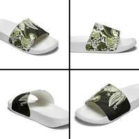 Monstera Plumeria Flowers Olive Green Slide Sandals Polynesian Pattern LT01 - Polynesian Pride