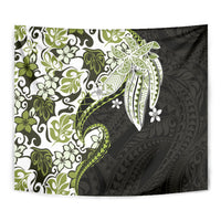 Monstera Plumeria Flowers Olive Green Tapestry Polynesian Pattern LT01 - Polynesian Pride