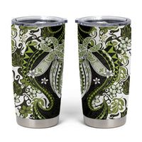 Monstera Plumeria Flowers Olive Green Tumbler Cup Polynesian Pattern LT01 Green - Polynesian Pride