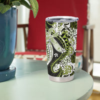 Monstera Plumeria Flowers Olive Green Tumbler Cup Polynesian Pattern LT01 - Polynesian Pride