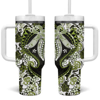 Monstera Plumeria Flowers Olive Green Tumbler With Handle Polynesian Pattern LT01 One Size: 40 oz Green - Polynesian Pride