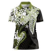 Monstera Plumeria Flowers Olive Green Women Polo Shirt Polynesian Pattern LT01 Female Green - Polynesian Pride